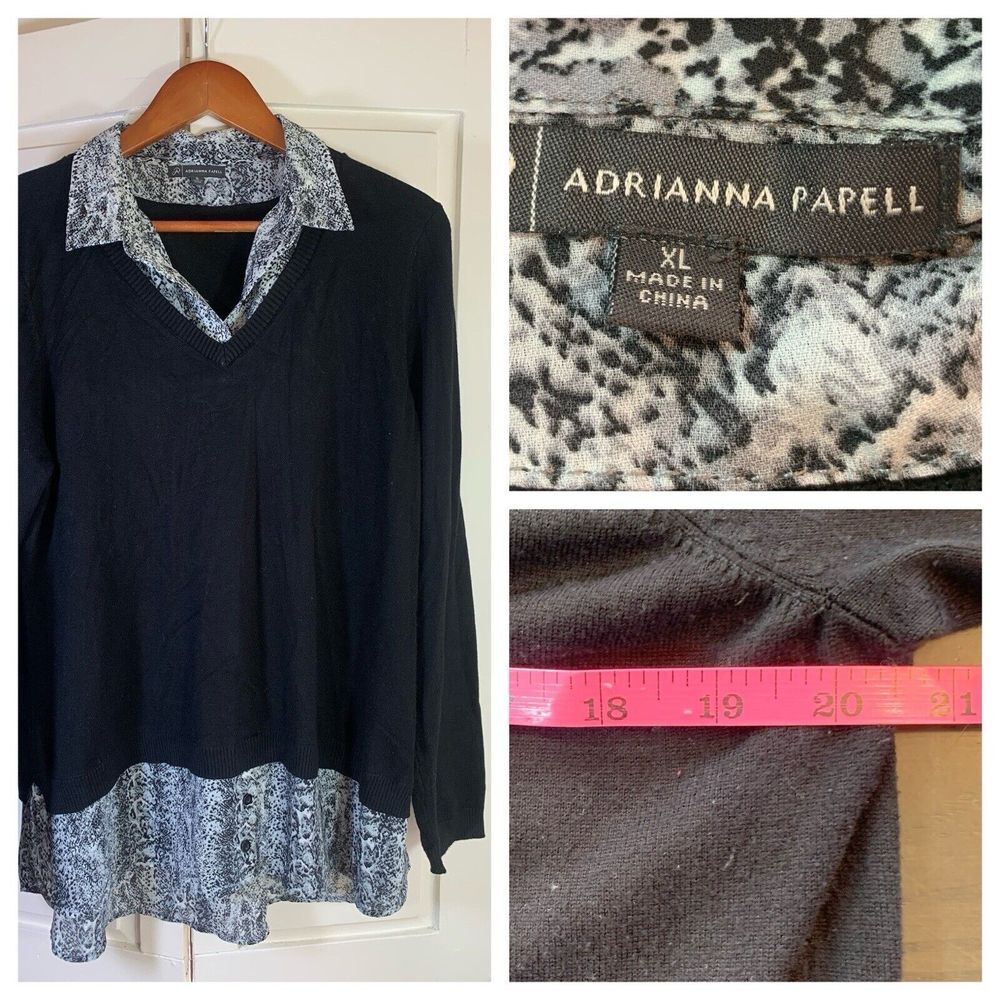 Adrianna Papell Layered Sweater Shirt Tunic Top Women XL Office Church Career